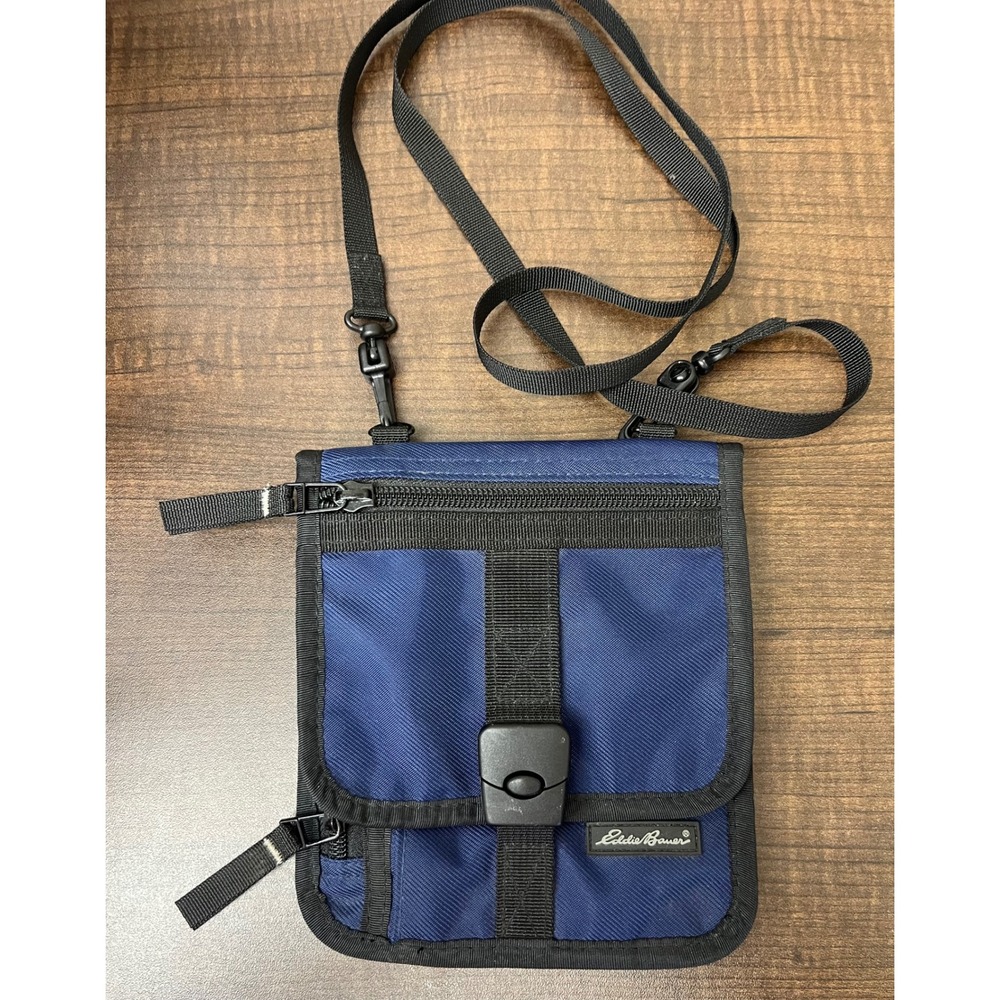 Eddie Bauer Travel Neck Wallet Passport Holder Crossbody Pouch Bag Blue Black